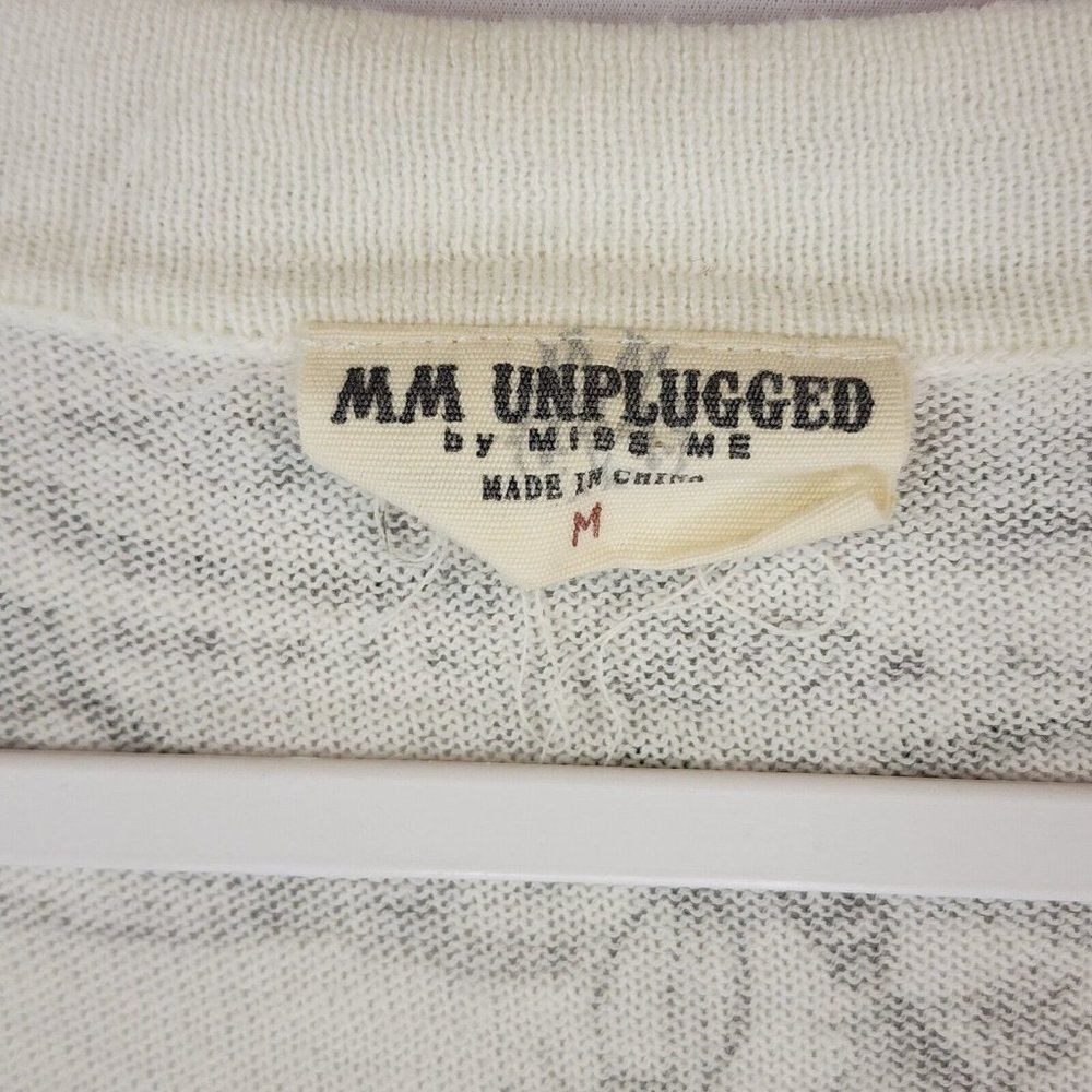 MM Unplugged by Miss Me Sweater Womens Medium Ivory Feather Print Knit Pullover - Picture 3 of 5